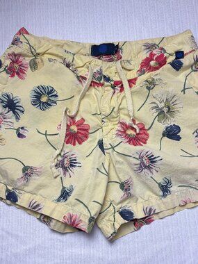 J.Crew Factory Yellow Floral Shorts Women SZ 8 Drawstring Casual Summer Made USA